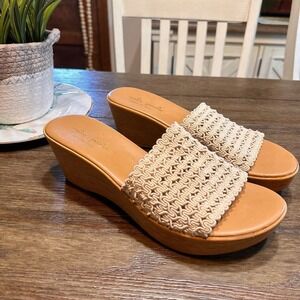 Mila Paoli Woven Wedge Sandals Slides Beige Size 8.5 Made in Italy